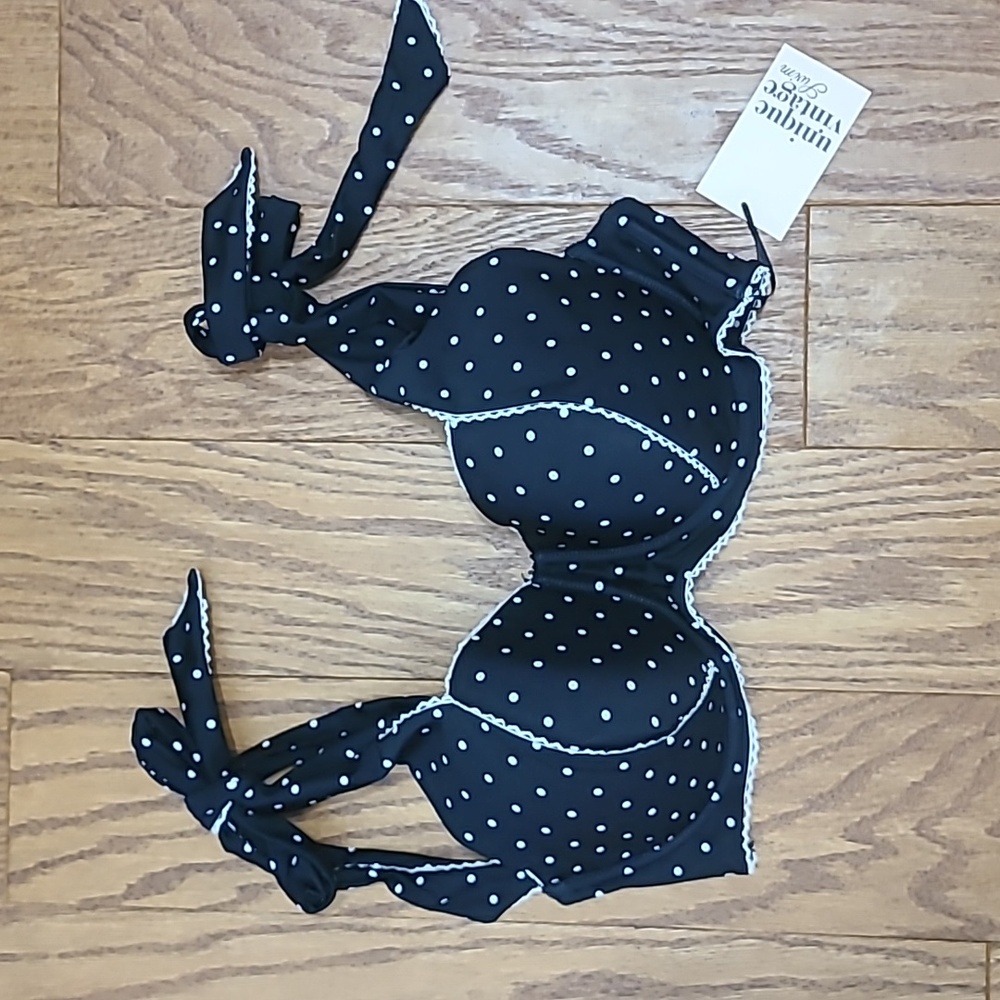 Unique Vintage Black & White Pin Print Totally Tied Up Top & Alice Swim Skirt L - Picture 5 of 11